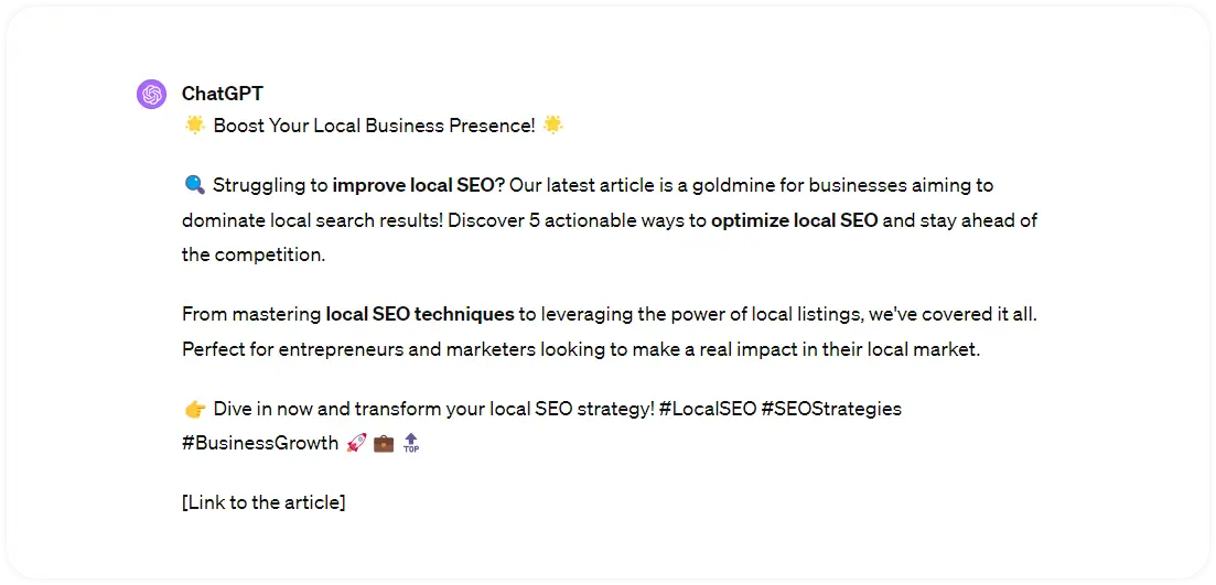 a social media post generated via Serpstat ChatGPT plugin