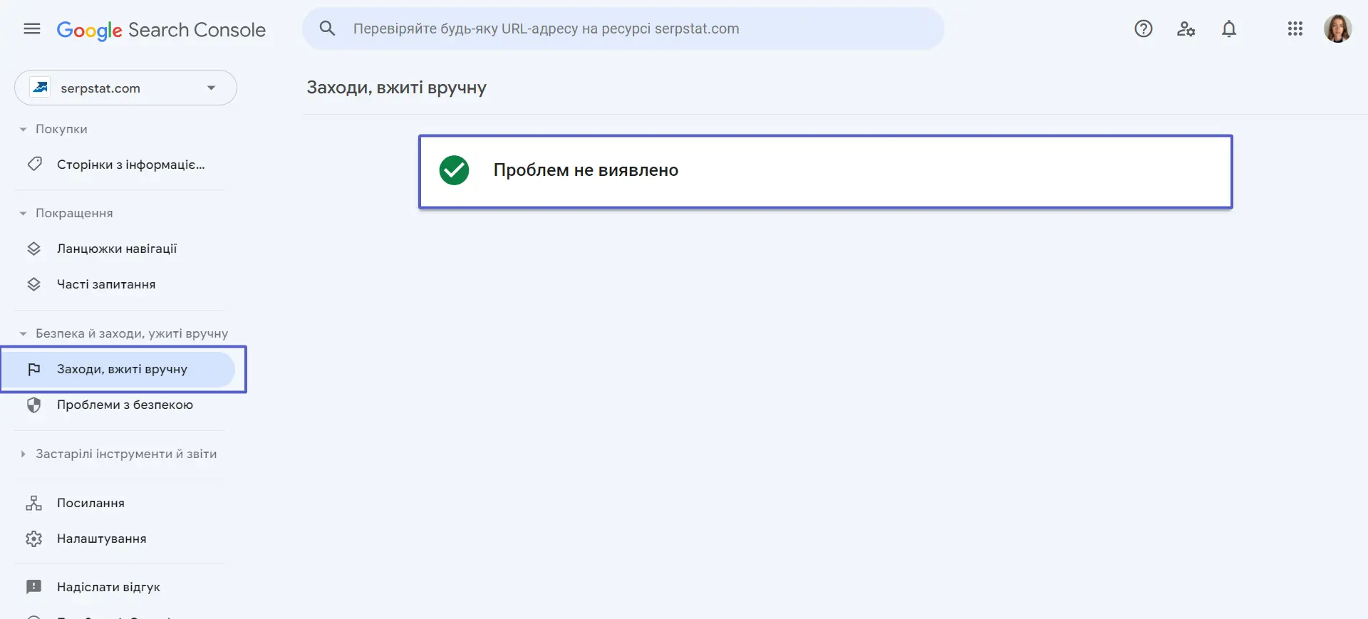 Google Search Console Заходи прийняті вручну