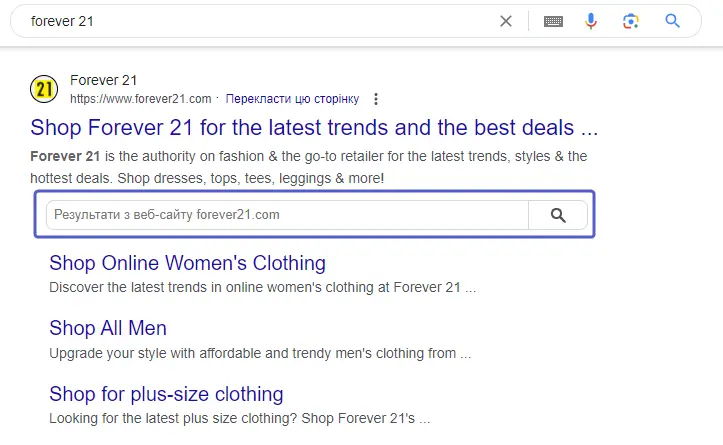 Пошуковий рядок у сніпеті (Snippet search bar)