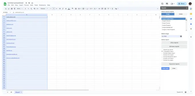 Приклад роботи з розширенням Serpstat Batch Analysis для Google Sheets