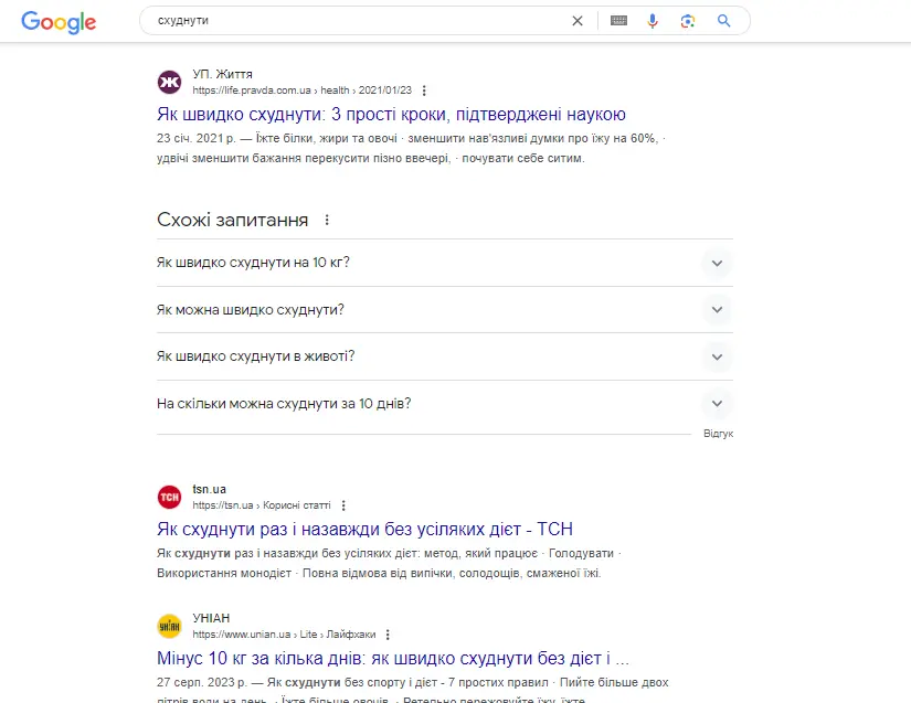 Google запит «як схуднути»