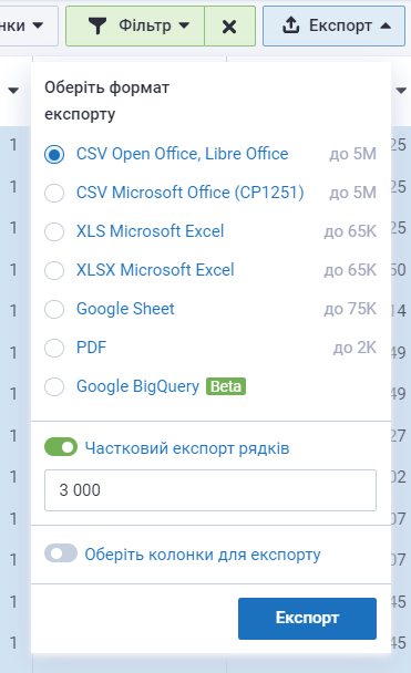 Щоб експортувати звіт, натисніть на кнопку у верхньому правому куті.