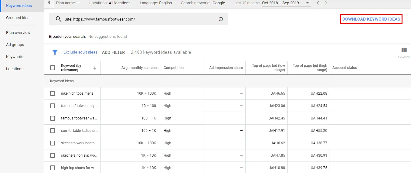 Download keywords ideas