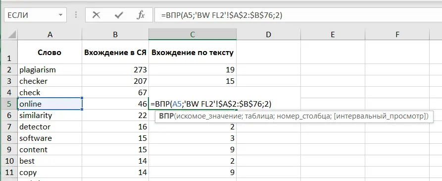 ВПР (вертикальный просмотр, поисковая функция) для Excel или аналога в Google таблицах (VLOOKUP)