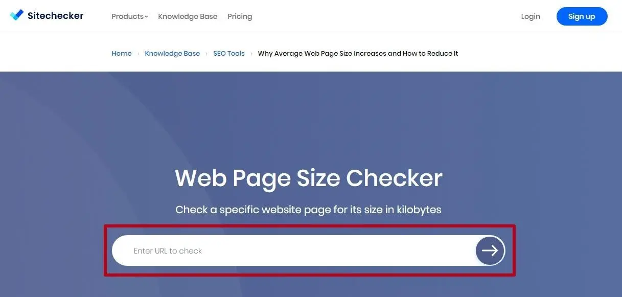 Web Page size checker