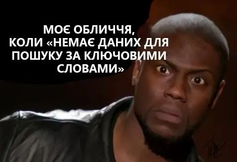 Моє обличчя, коли "Немає даних для пошуку за ключовими словами"