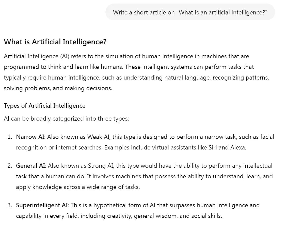 An entirely generated content on "What is Artificial Intelligence."
