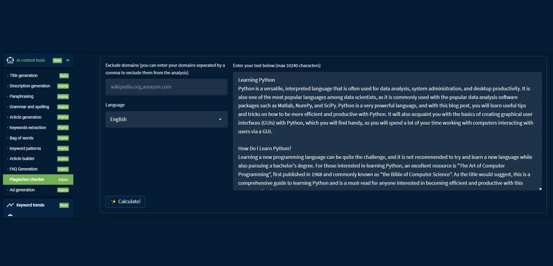 Plagiarism checker