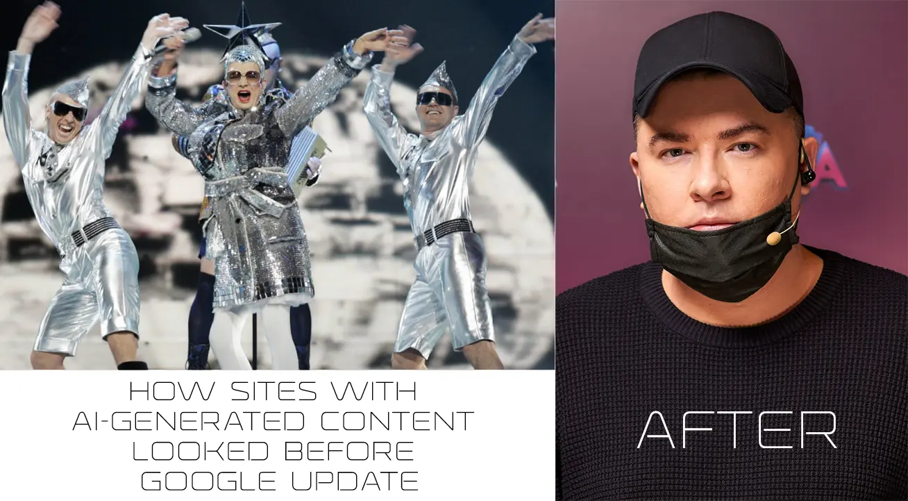 Meme " What sites with AI-generated content looked before and after Google update"
