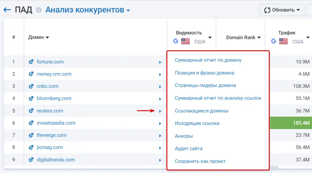 Быстрый доступ в детальный отчет