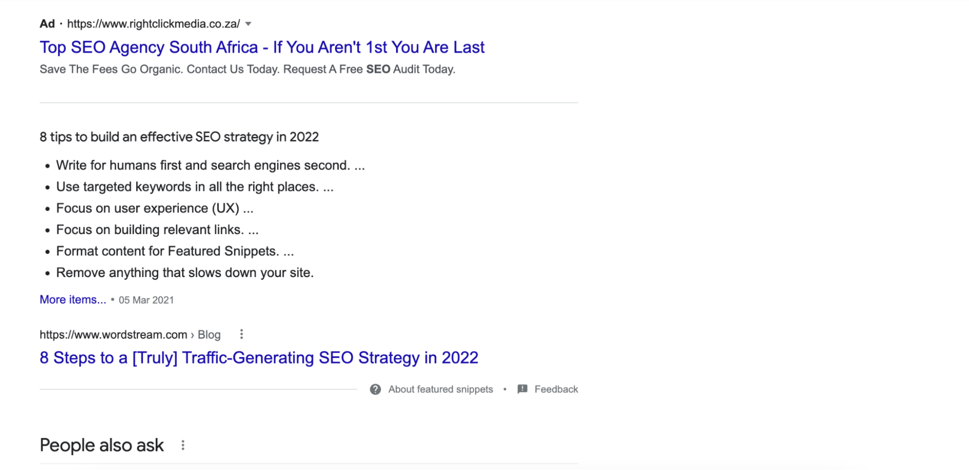 featured snippet example on Google