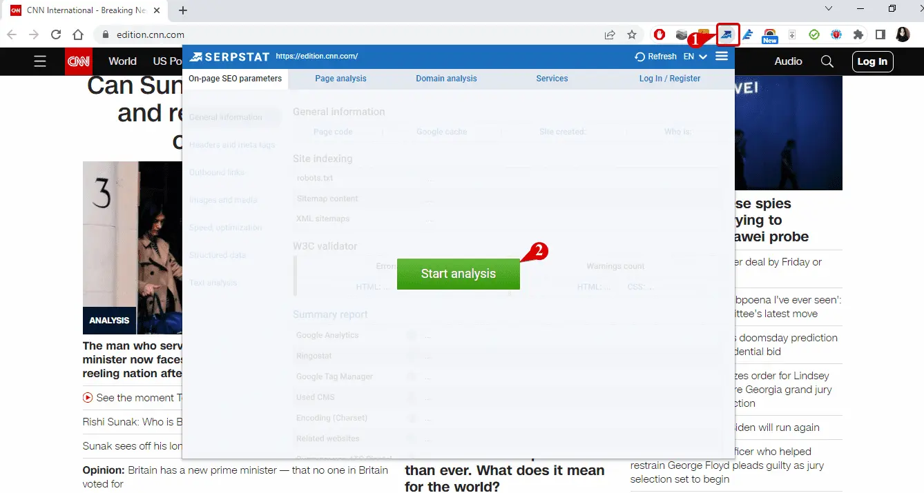 Serpstat SEO Checker start the analysis