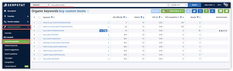 keyword research Serpstat