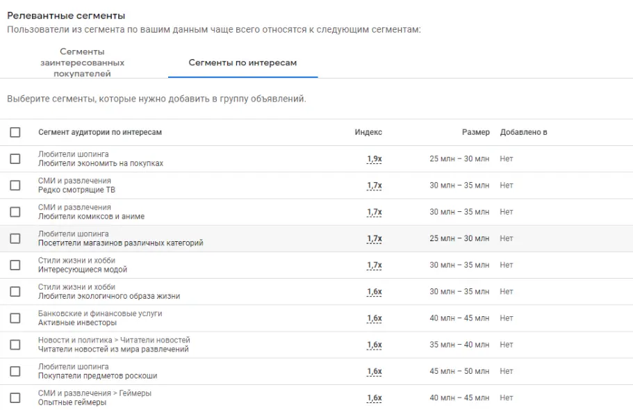 Параметр «интересы»