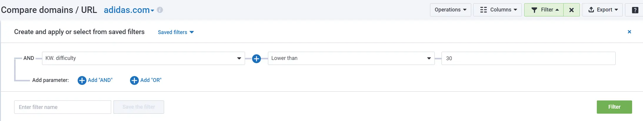 KW. Difficulty filter