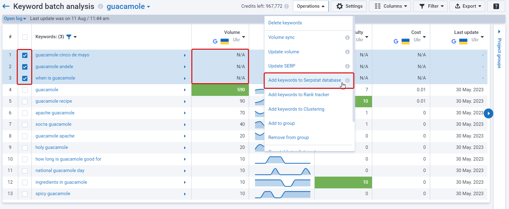 How to add keywords to Serpstat database