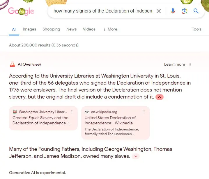 Блок із відповіддю ШІ від Google (приклад)