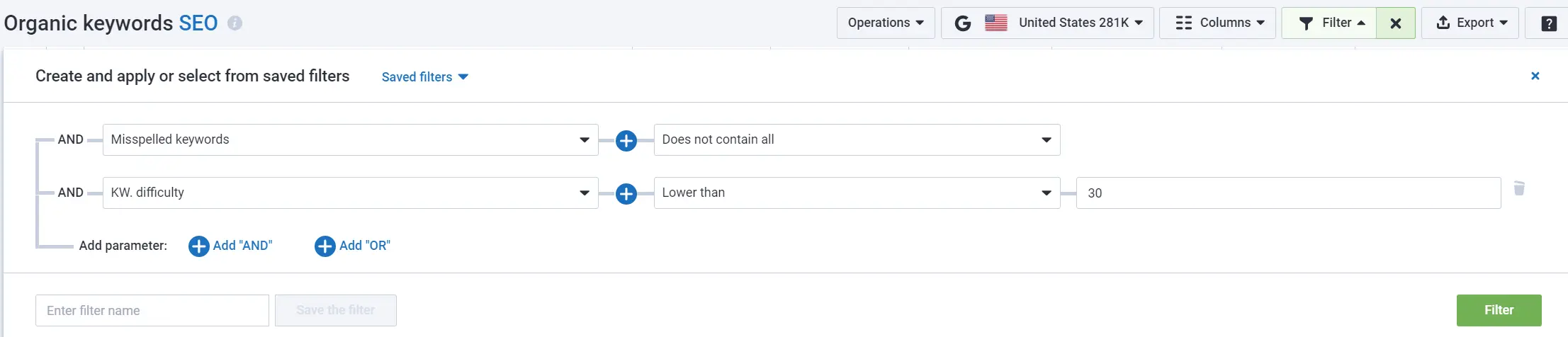 KW. Difficulty filter