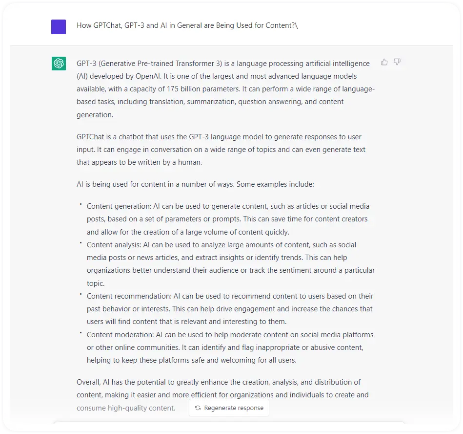 How GPT Chat used in content