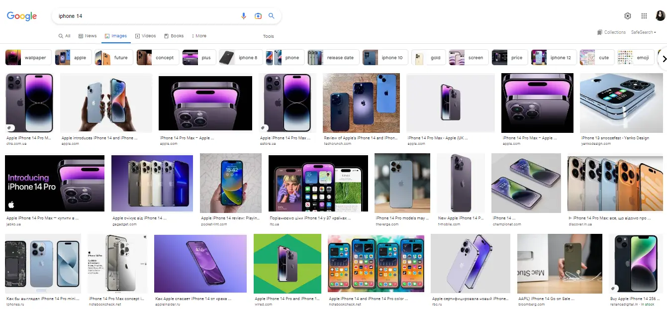 Image search results