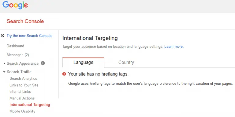 Search Console hreflang report