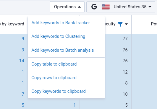 Moving keywords to another tool or copying keywords to clipboard