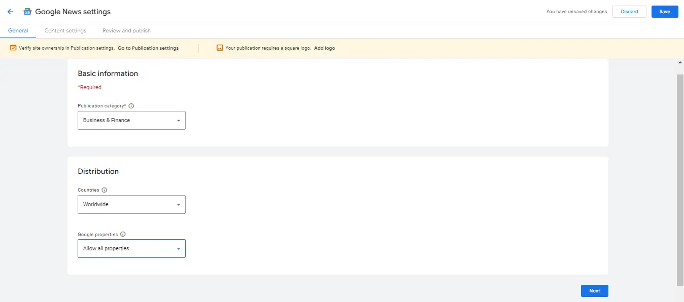 Google News settings