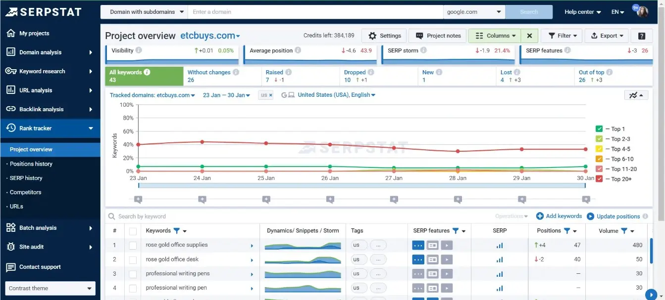 Project Overview Report in Serpstat