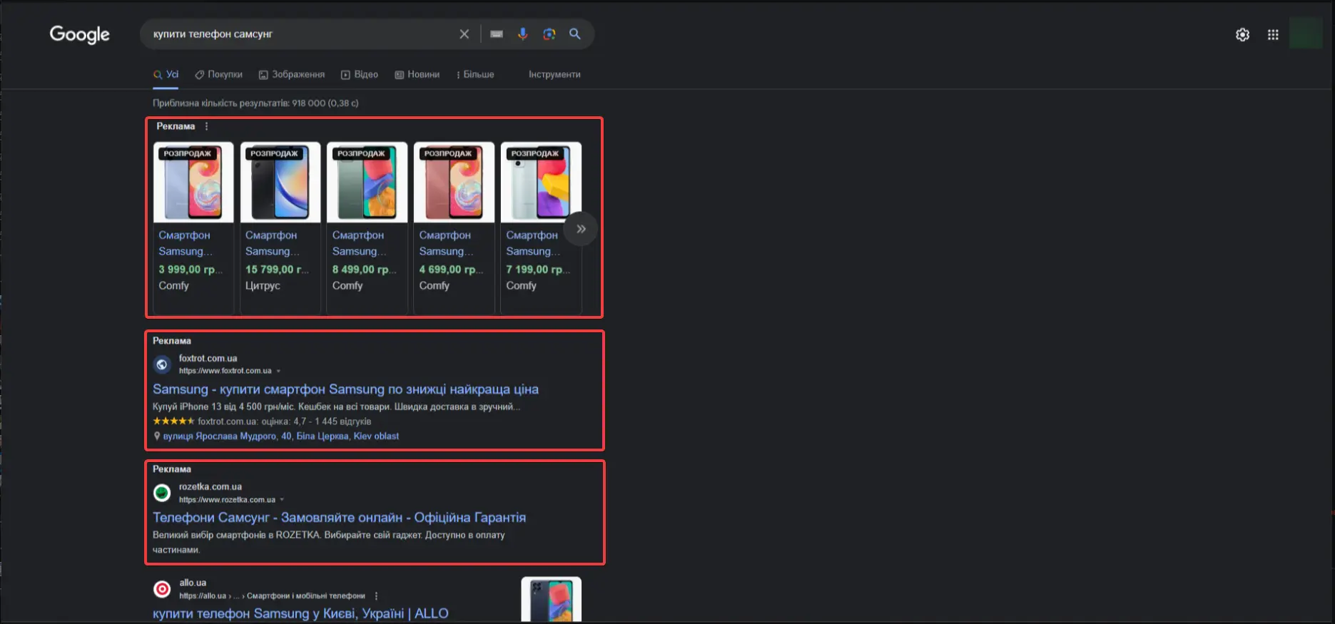Контекстна реклама через мережу Google Ads. 