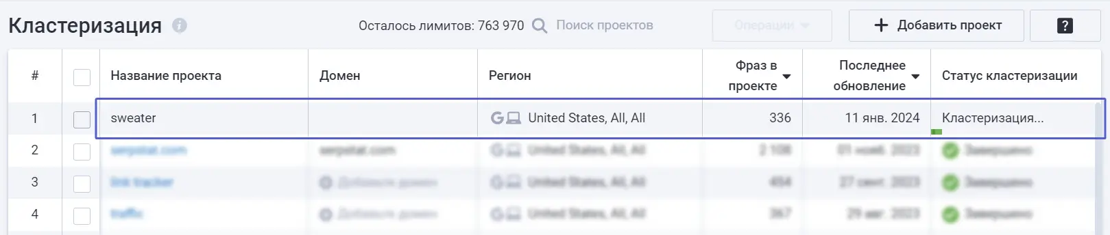 Обновление проекта Кластеризация
