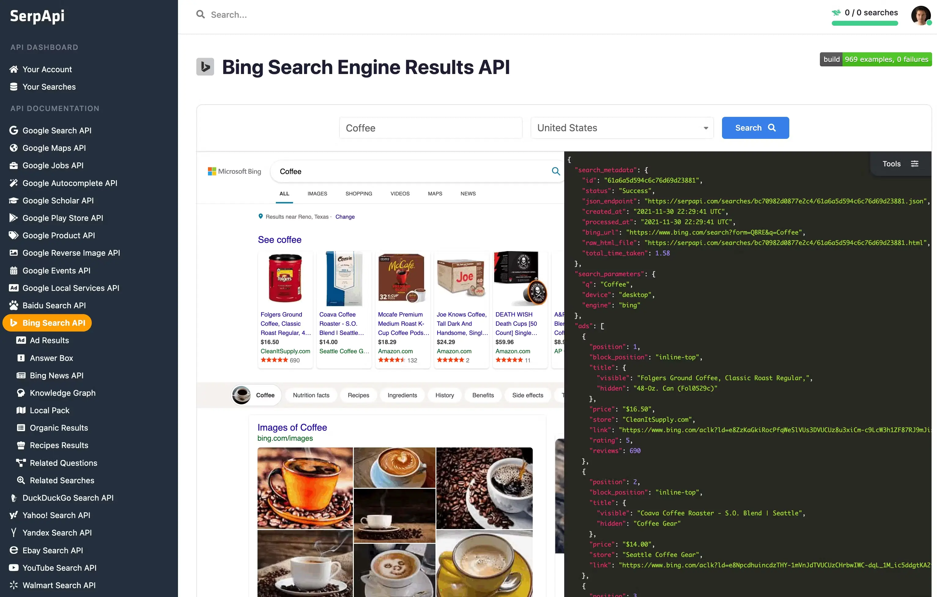 Interface of SerpApi API tool for SERPs crawling