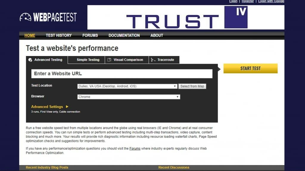 Besplatnoe testirovanie WebPageTest