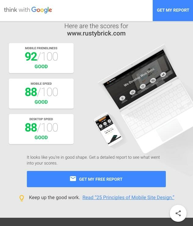 Test My Site dla mobilnih versiy saytov