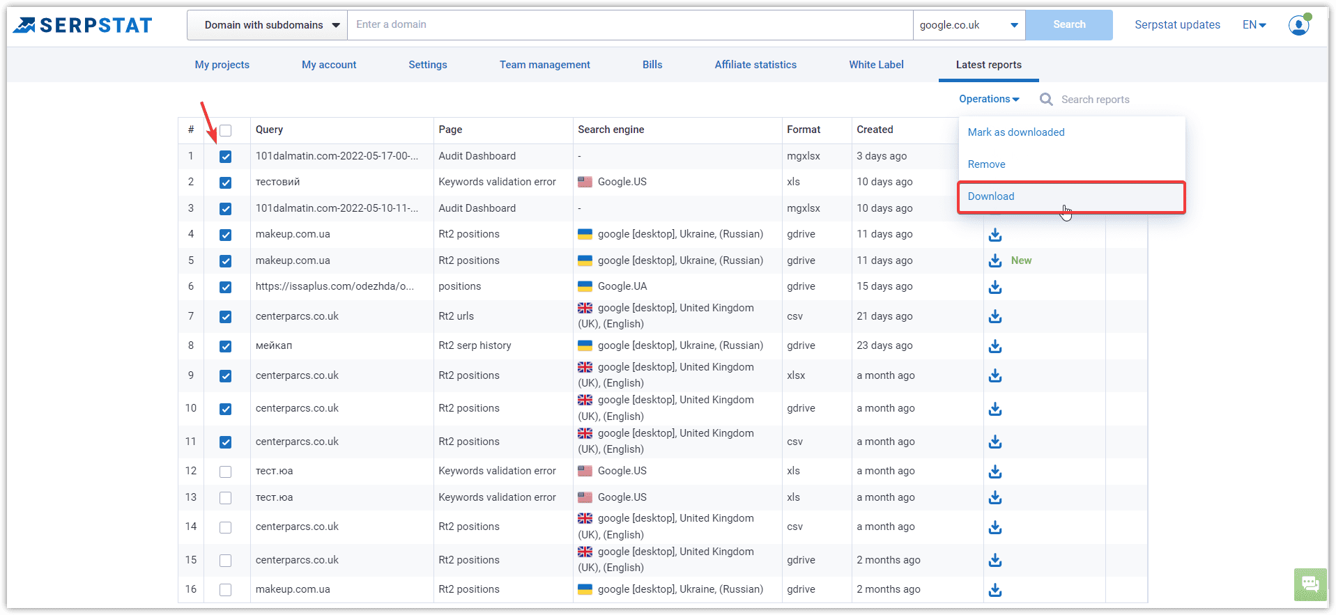 Latest reports Serpstat