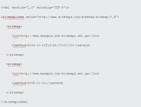 example of an XML Sitemaps Index that has two Sitemaps