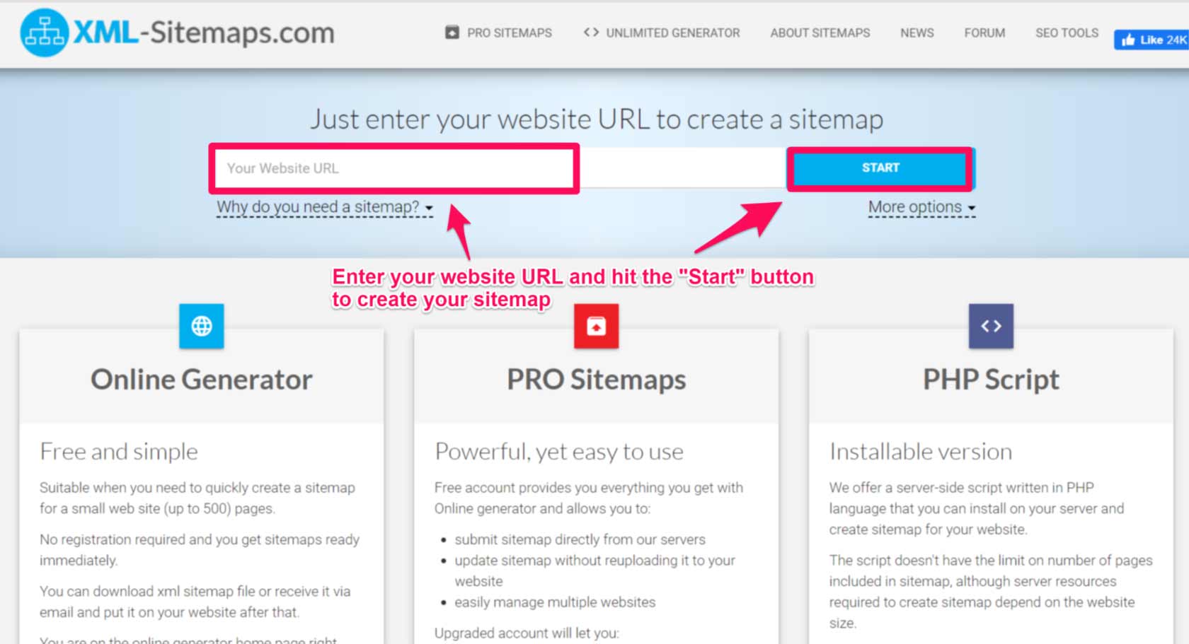 create sitemap for google using xml-sitemaps