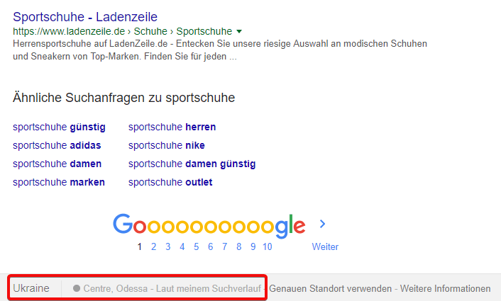 Die Region der Suche