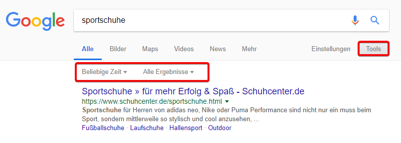 Sucheinstelunge prüfen