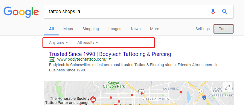 Google SERP settings