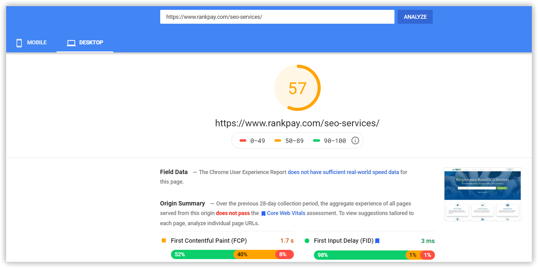 Google PageSpeed insights