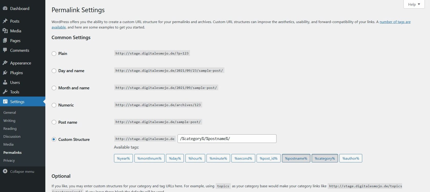 Permalink settings.