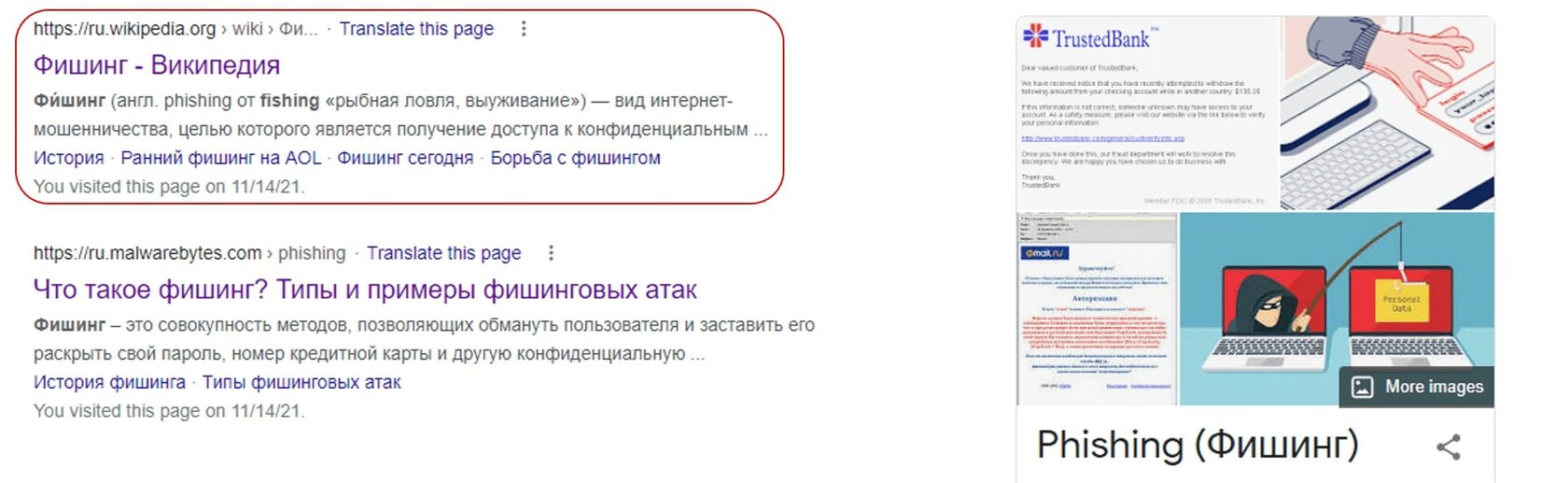 Пример поисковой выдачи Google