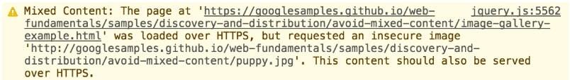 Предупреждение о смешанном контенте в Google Chrome
