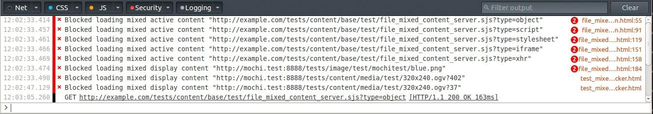 Сообщение о смешанном контенте в Mozilla Firefox