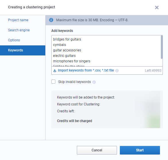 Serpstat Keyword Clustering settings