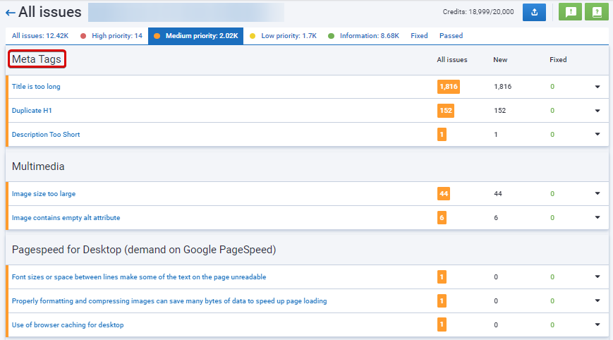 Serpstat Site Audit: Issues with Meta Tags
