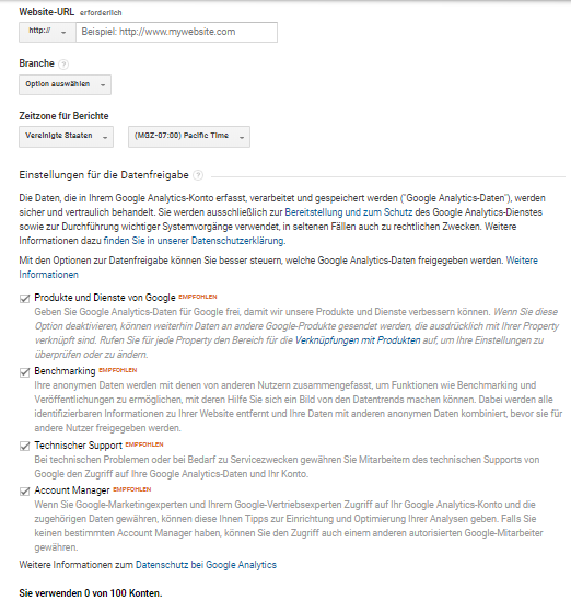 Google Analytics Kontoeinstellungen