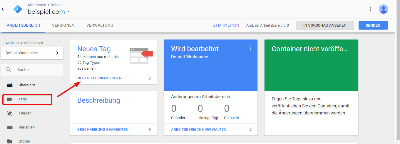 Google Analytics Erstellung des Tags