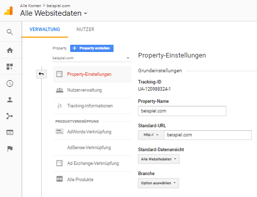 Property Einstellungen Google Analytics