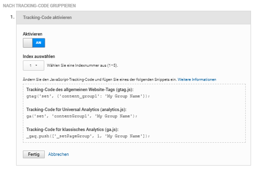 Tracking Code Aktivation